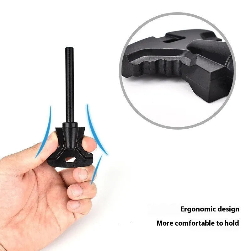 Butterfly-shaped stainless steel fire starter tool with ferrocerium rod and integrated bottle opener.