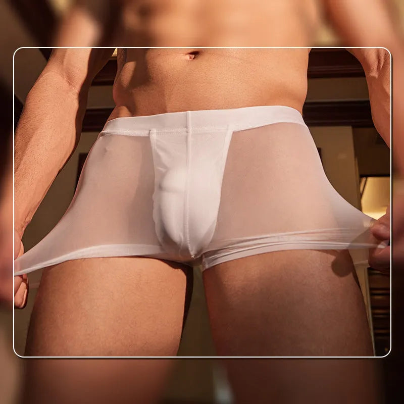 Men's black and white ultra-thin nylon boxer briefs with free size fit