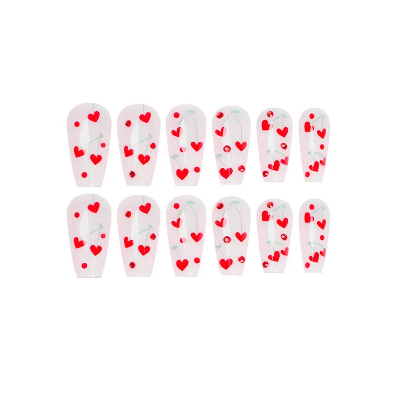 French Love nail armour sheets with small cherry designs in red diamond JP1601 colour