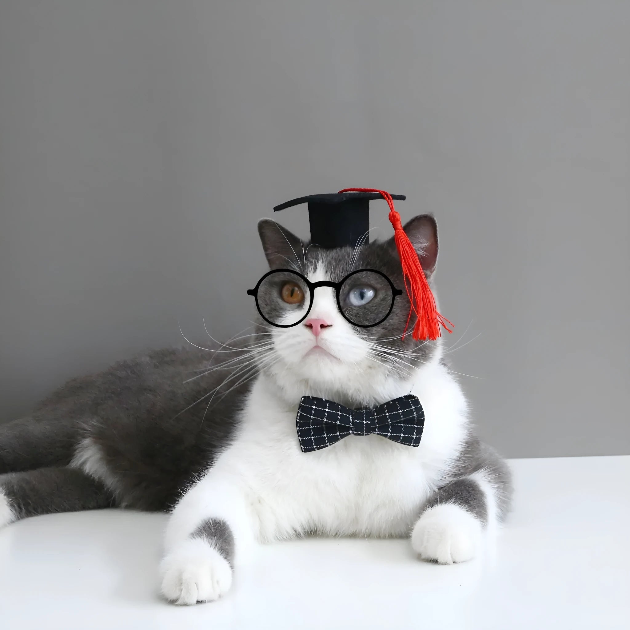 British-style woolen felt pet hair band and matching bow tie set for small to medium pets