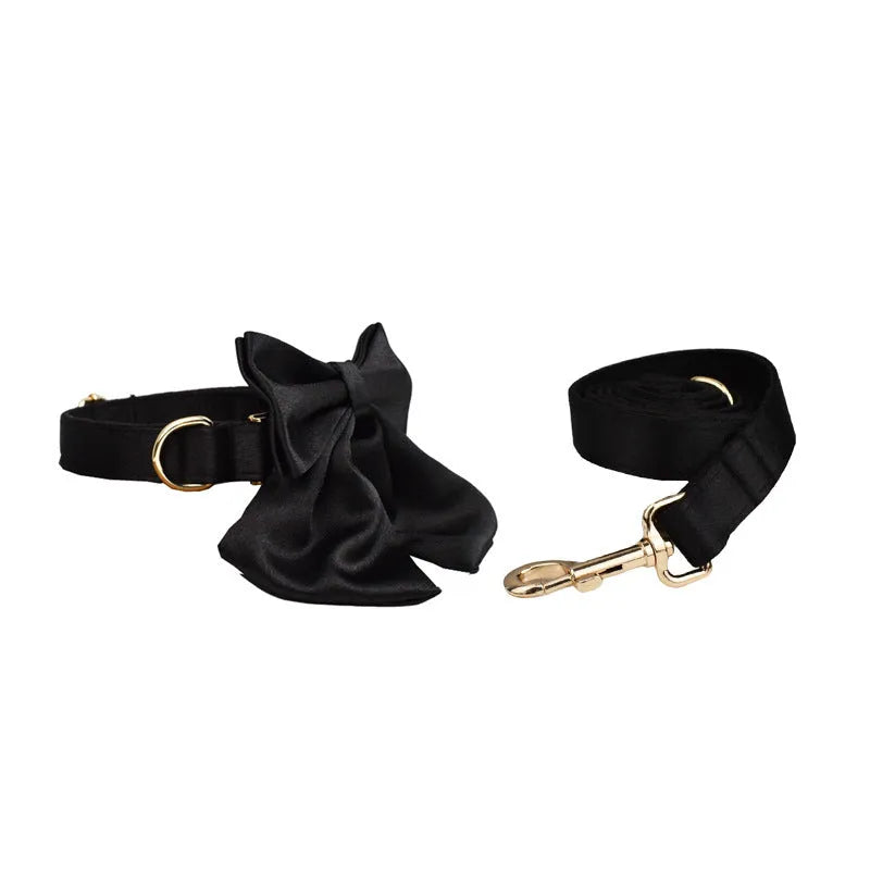 Cloth dog chest strap harness complete set with leash, bow accessory, and matching vest