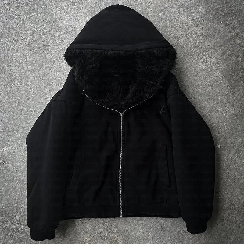 Unisex baggy coat in solid black or white polyester with cardigan style and long sleeves