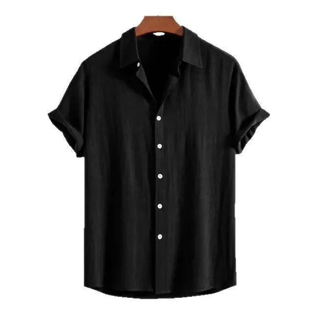 Men's loose fit summer cardigan shirt in polyester fabric with short sleeves