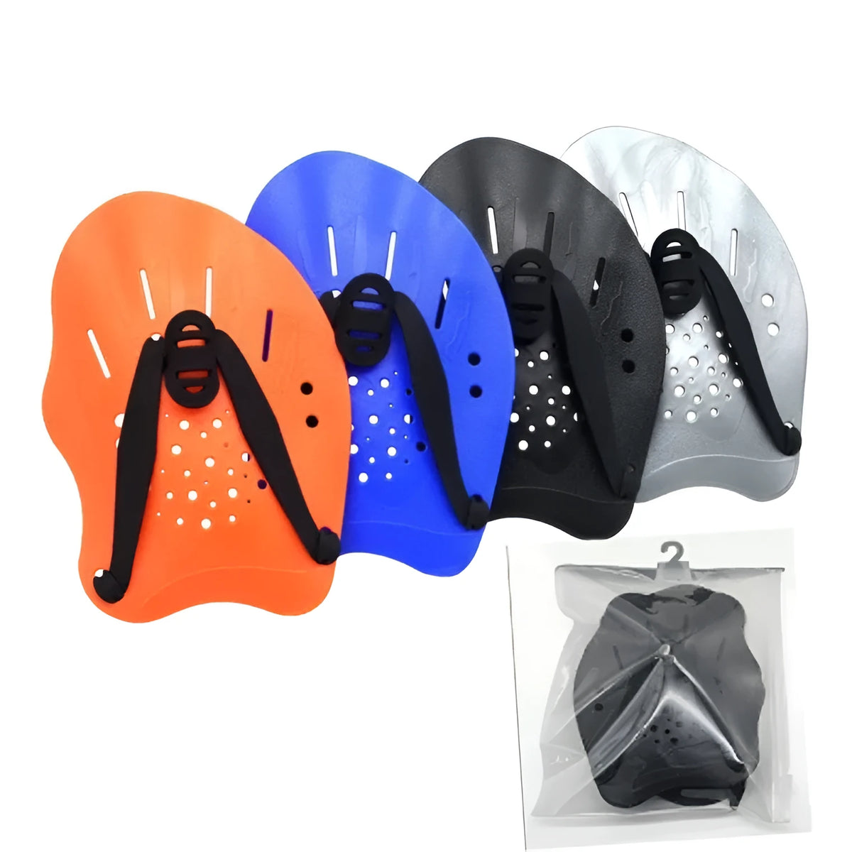 Swimming training paddle set for freestyle stroke with webbed design in multiple colours