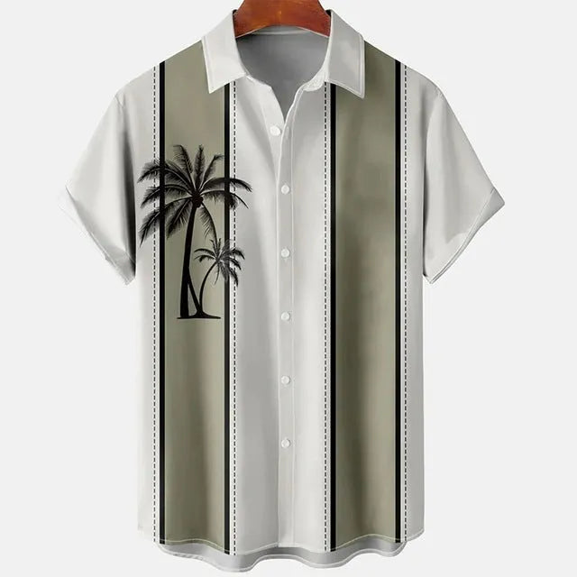 Man wearing a slim-fit short-sleeve shirt with a colourful 3D digital printed floral pattern.