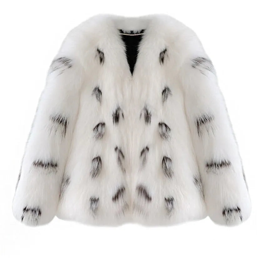 Women's plus size black and white Korean-style artificial fur coat with short length