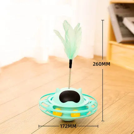 Pink cat tumbler turntable toy with stick for interactive play