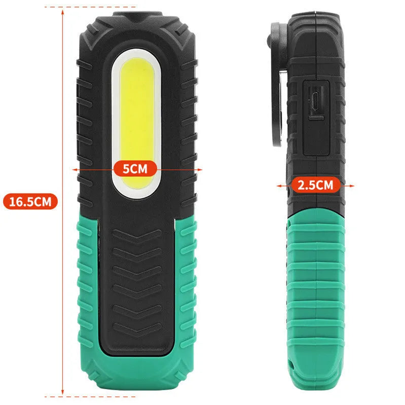 Black and green PET-coated ABS auto repair work light with USB charging cable