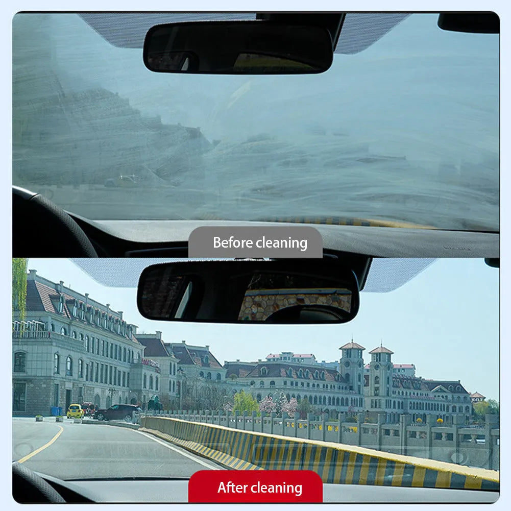 Glass oil film remover cleaning cream in 50ml, 100ml, and 200ml formats for car and window cleaning.