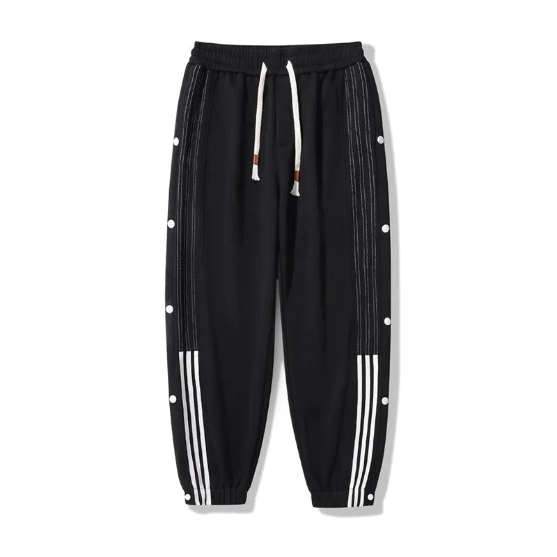 Men's loose cotton blend sweatpants with high waist and elastic drawstring in autumn colours
