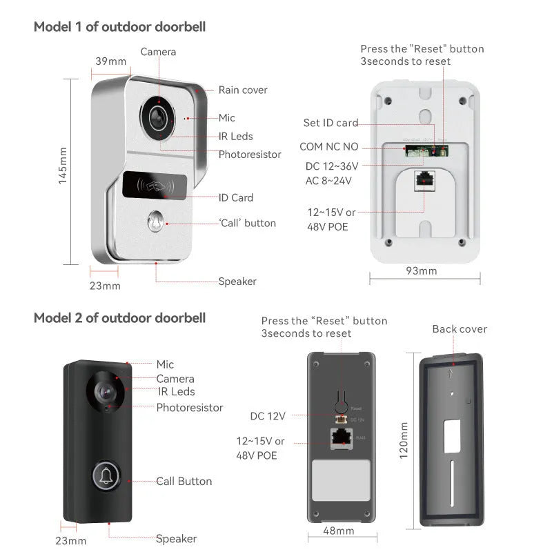 10-inch video intercom doorbell system with HD camera and ethernet connection for home security