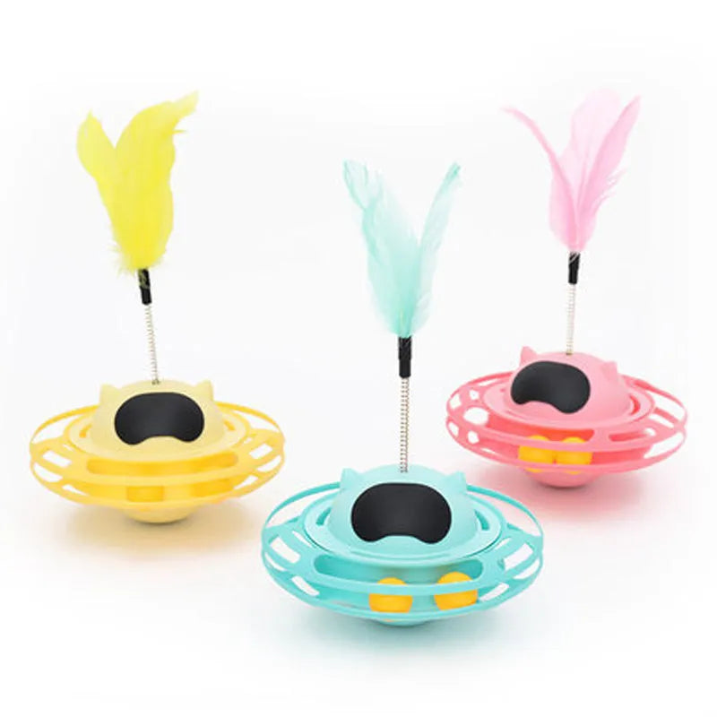 Pink cat tumbler turntable toy with stick for interactive play