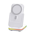 Magnetic three-in-one wireless charger and 5000mAh power bank with Type-C, in black or white, ABS body.