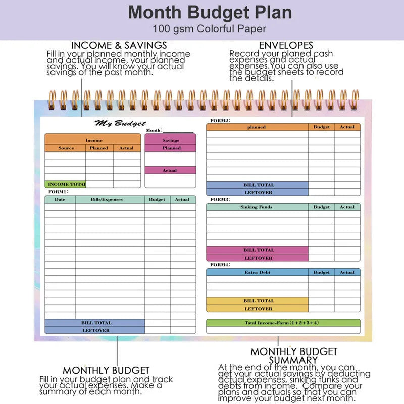 B5 size budget tally notebook with spiral binding and PP cover for income expenditure tracking
