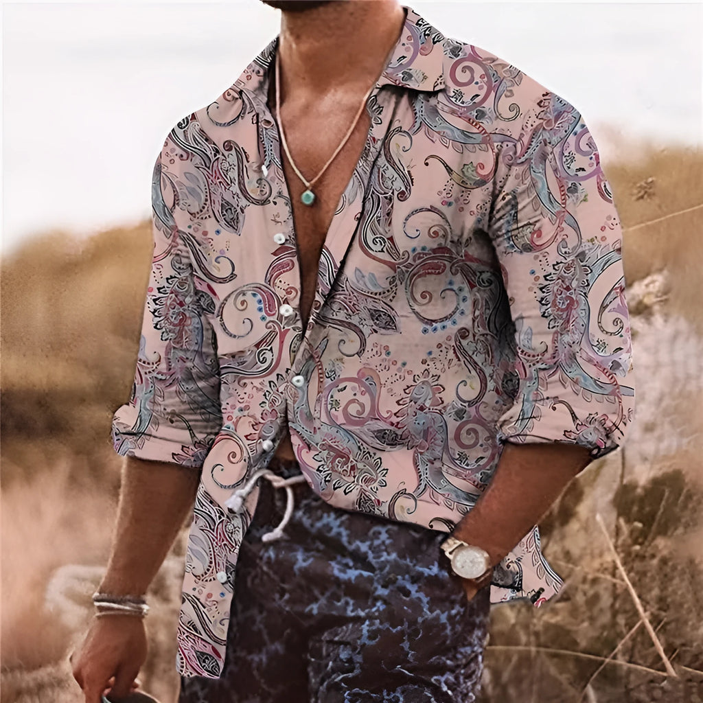 Men's floral pattern shirt with 3D printing effect in loose fit style