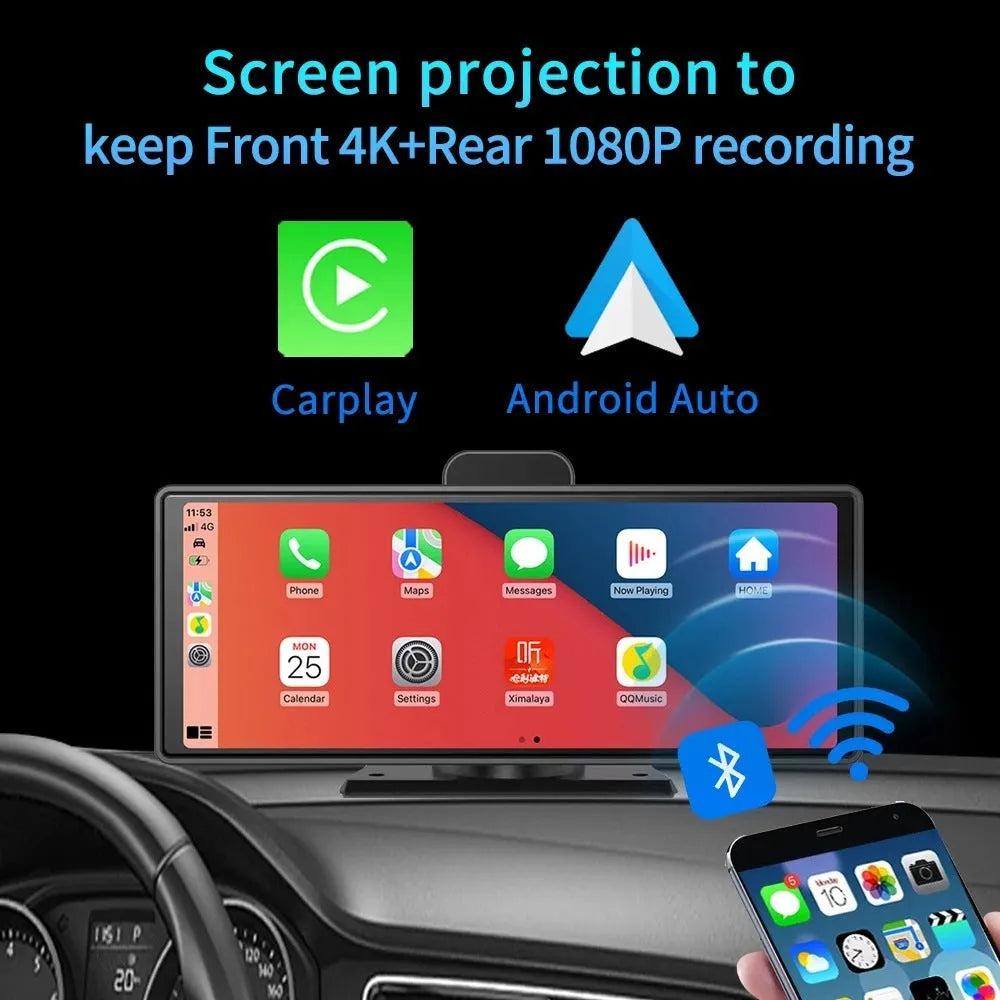 12-inch touch screen car DVR with front and rear cameras for dual recording and parking monitoring
