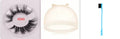 5D mink false eyelashes with protective hair cap and double-headed brush on white background