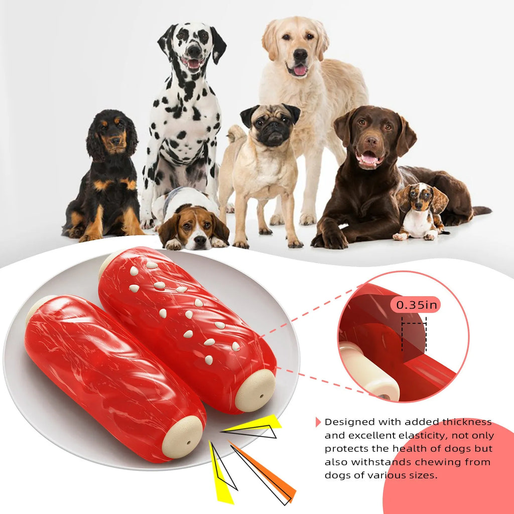 Primary colour plastic dog chew toy shaped like molar rod with bristle-textured surface