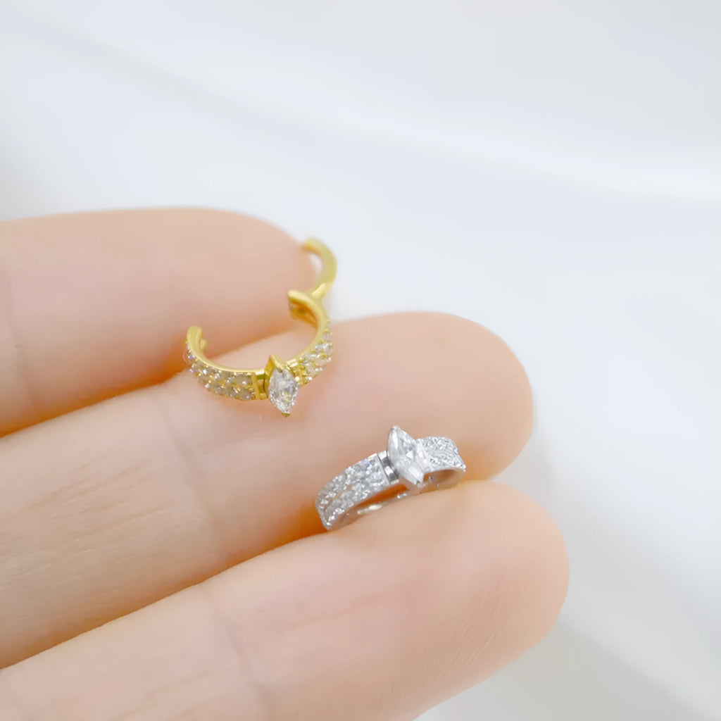 Heart-shaped zircon drop earrings in silver or gold with 1.2x8mm dimensions