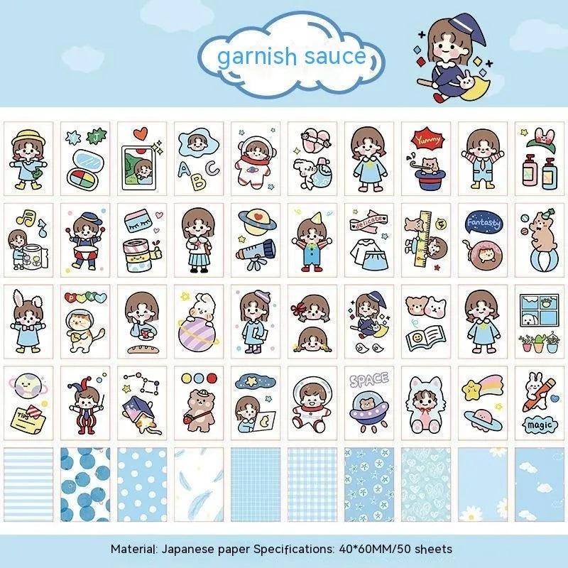 Sheet of 50 Japanese cartoon character stickers in a 40x60mm size for notebooks and screen protectors.