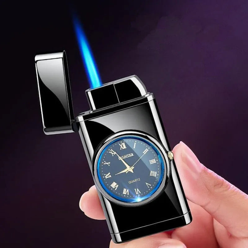 Electronic watch cigarette lighter with LED lamp in various metal finishes