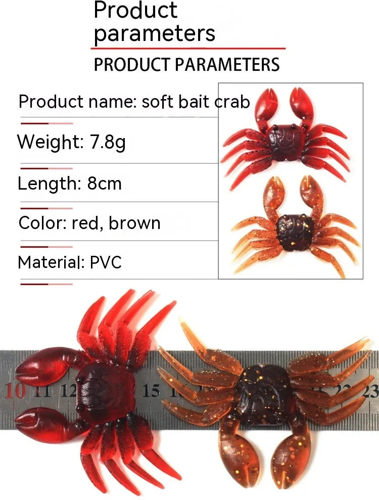 8 cm PVC crab fishing lure in red and brown colour options