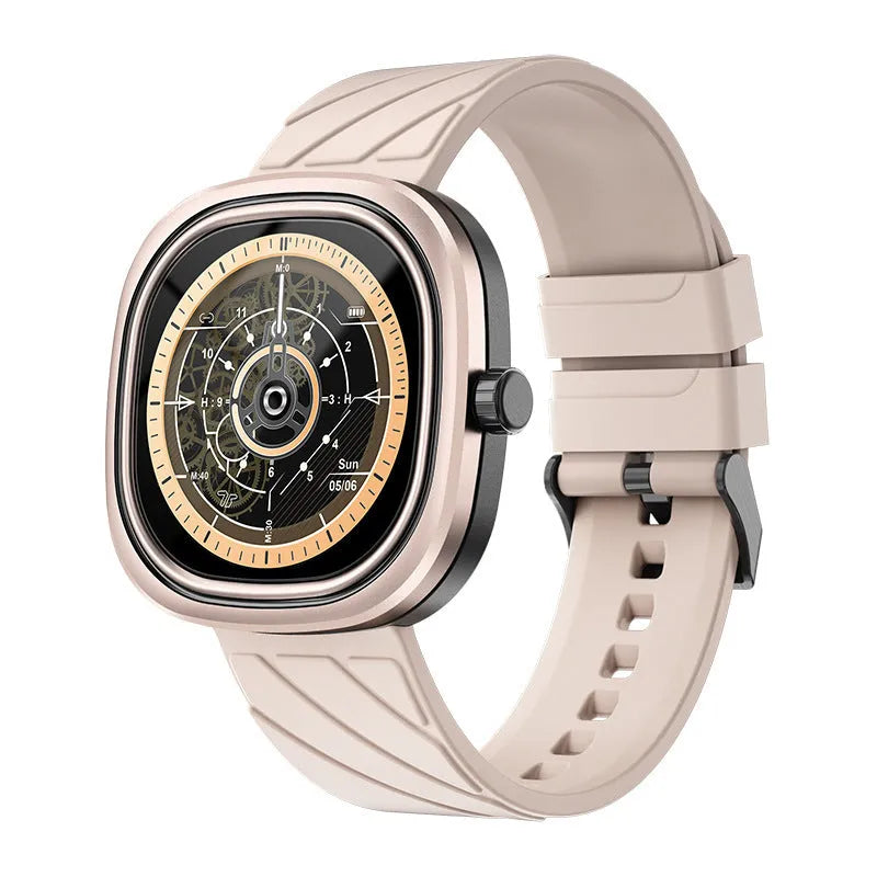 Bluetooth smartwatch bracelet with square 45.9mm case and 1.32-inch touch screen on silicone band