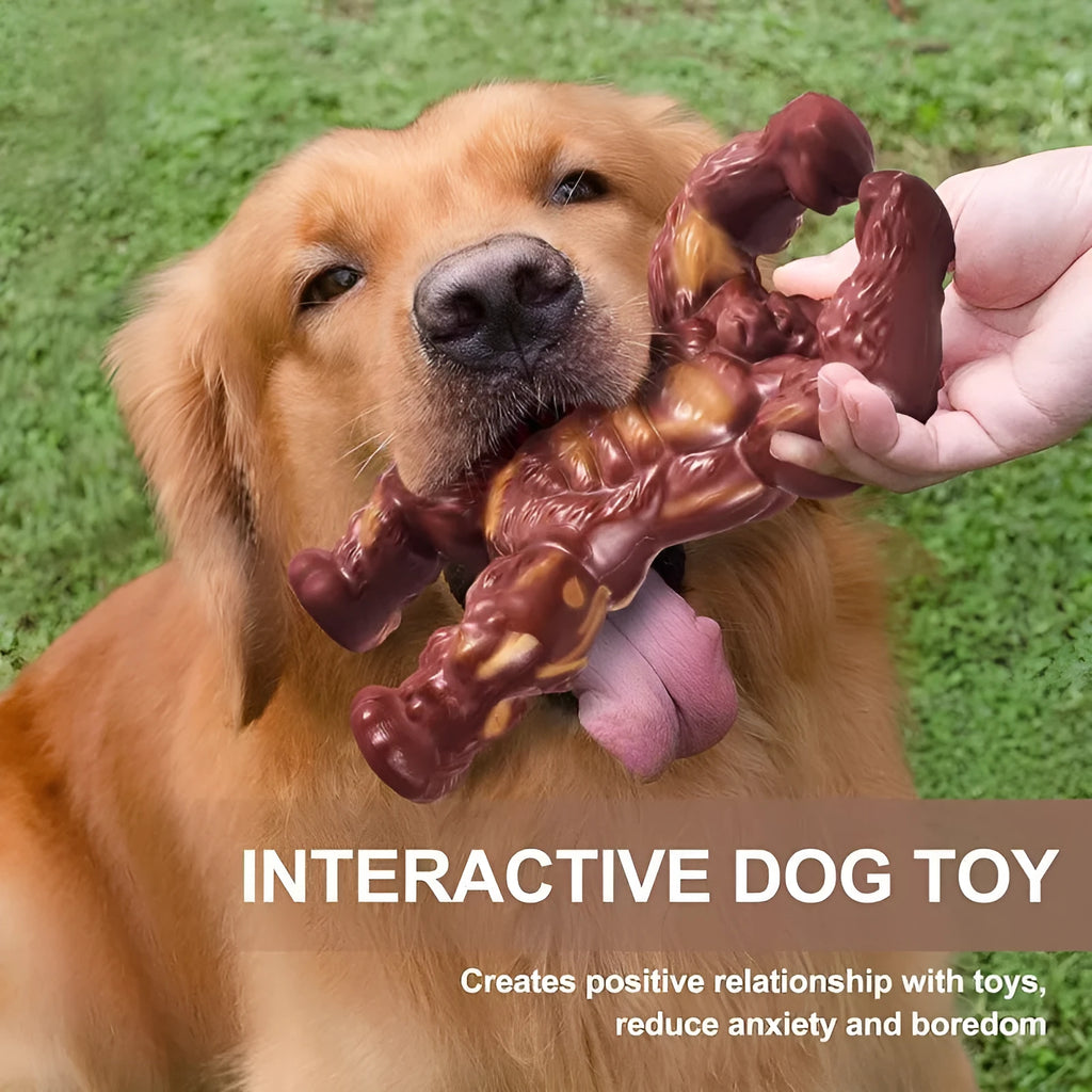 Scarlet red beef flavour nylon dog chewing toy for molar nibbling, measuring 10.7cm by 17.2cm