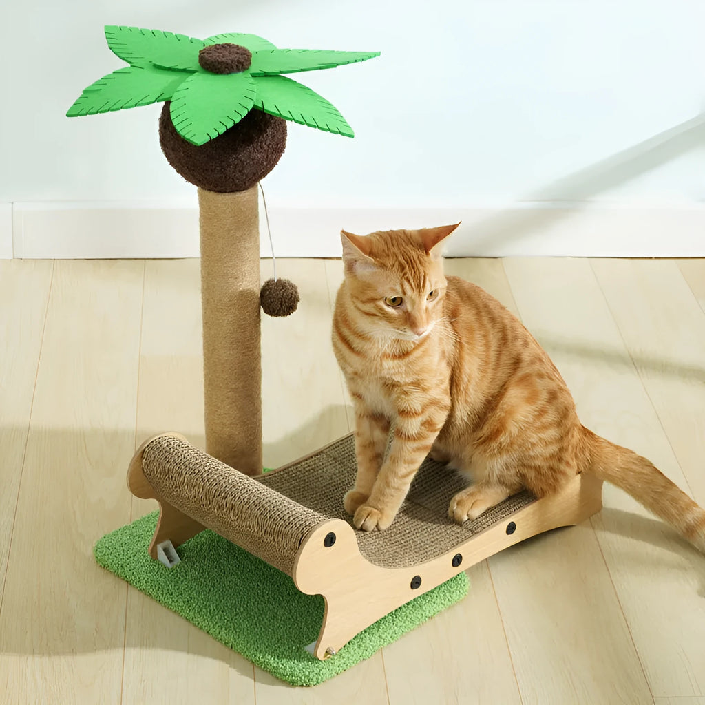 Wooden cat climbing frame with beach chair cat nest and hemp mat scratch board