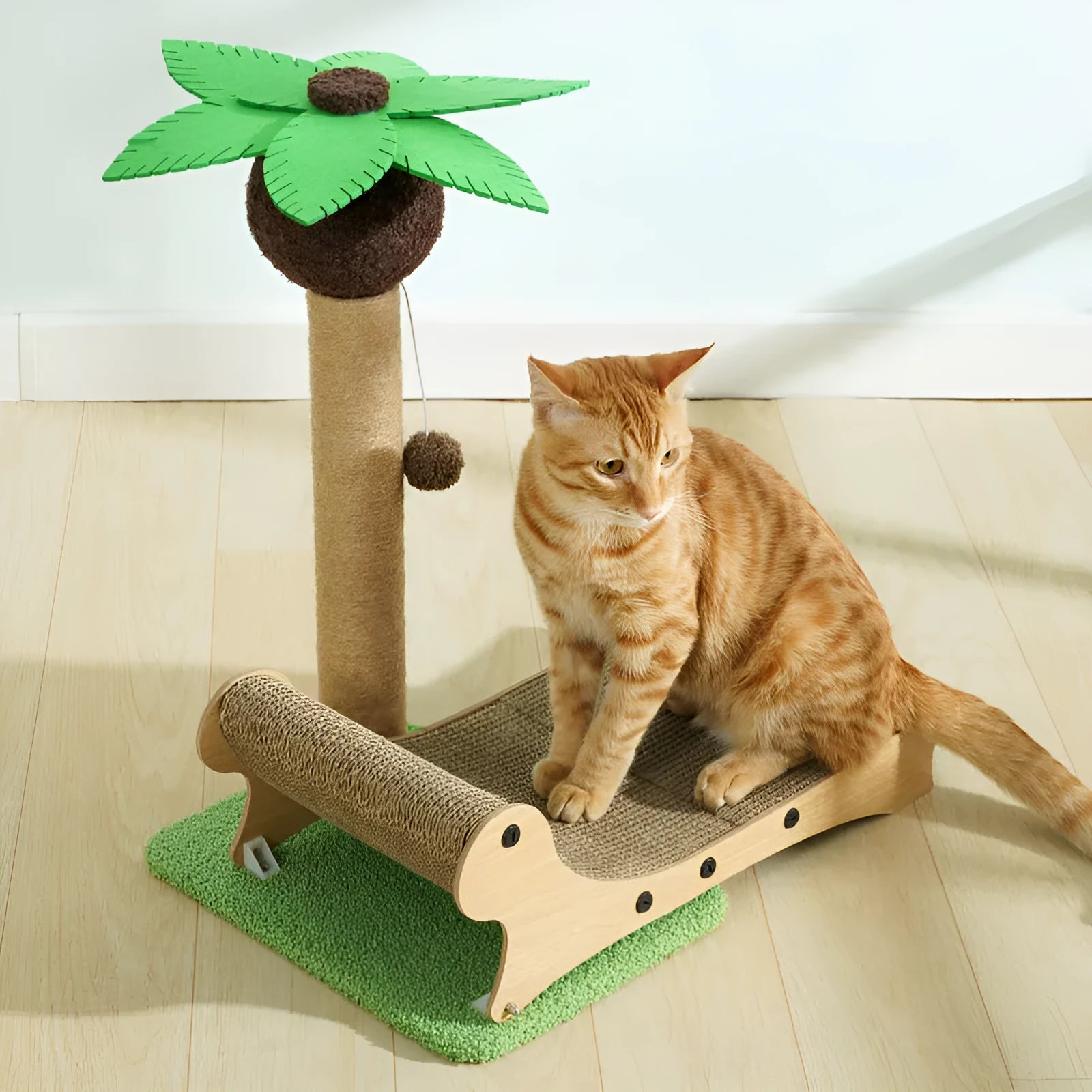 Wooden cat climbing frame with beach chair cat nest and hemp mat scratch board