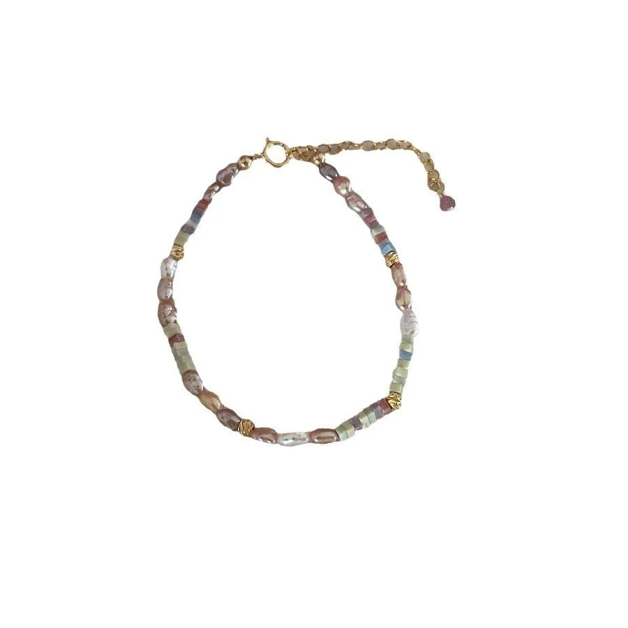 Women's natural pearl bracelet and necklace set with gold gilded purple silver finish and irregular pearl shapes