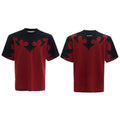 Men's grey cotton shirt with 3D burnt flower stitching and rhinestone details on the front.