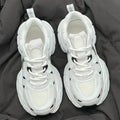 Polar Wave beige mesh platform shoes with wedge heel and lace-up front