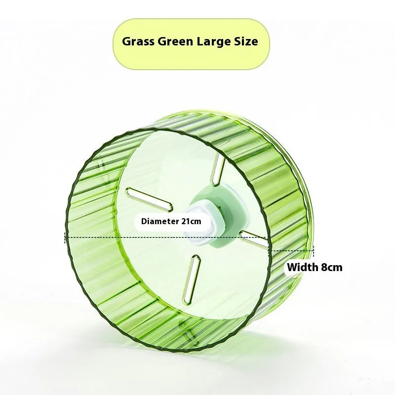 Parrot running wheel toy in transparent plastic showing rotating treadmill design for bird exercise