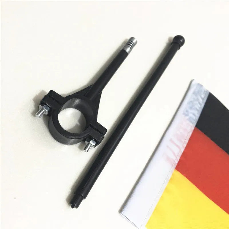 Bicycle handlebar flag with square polyester fabric measuring 14.5 x 10cm on plastic flagpole