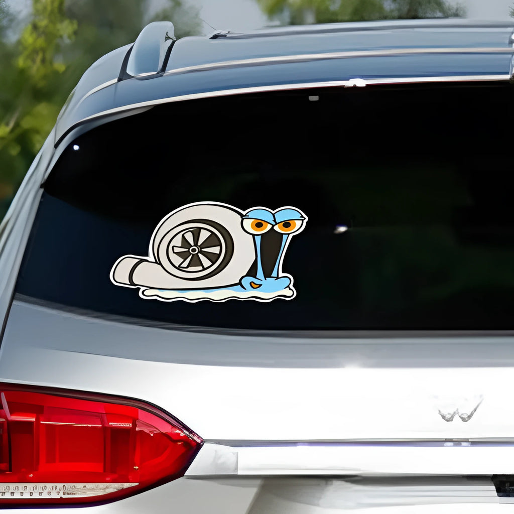 Cartoon snail reflective car sticker for bumper decoration, 12cm by 8cm.