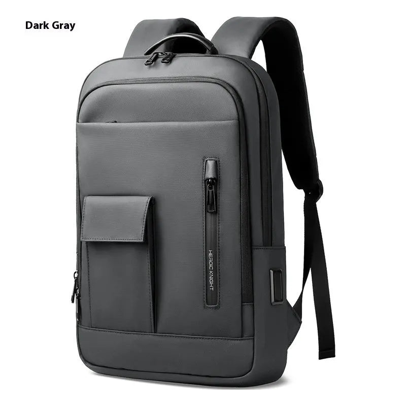Men's Oxford cloth backpack with sewing line design in dark grey colour