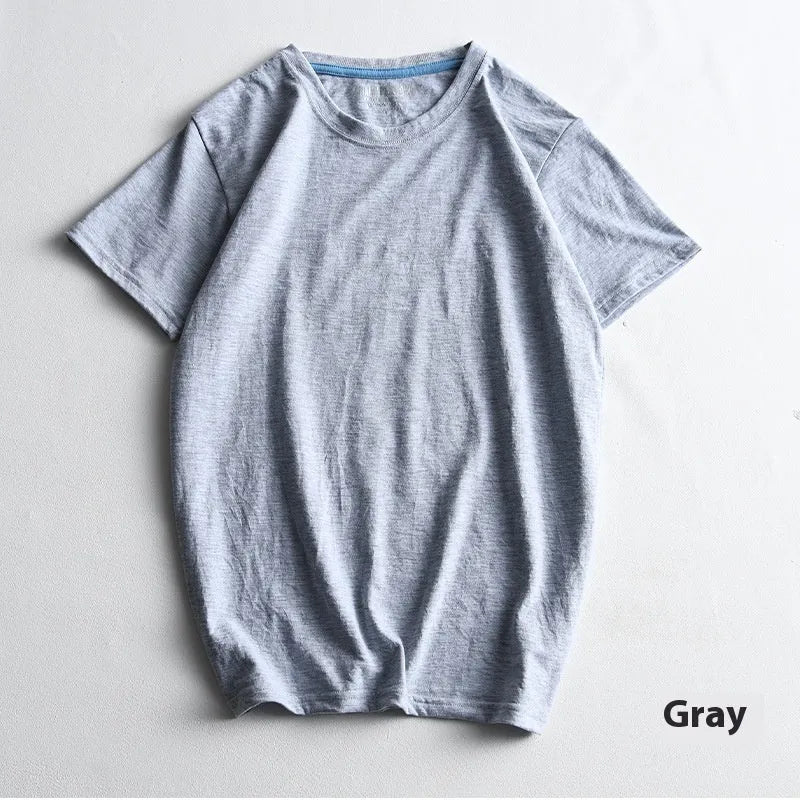 Men's round neck cotton T-shirt with short sleeves in solid colour