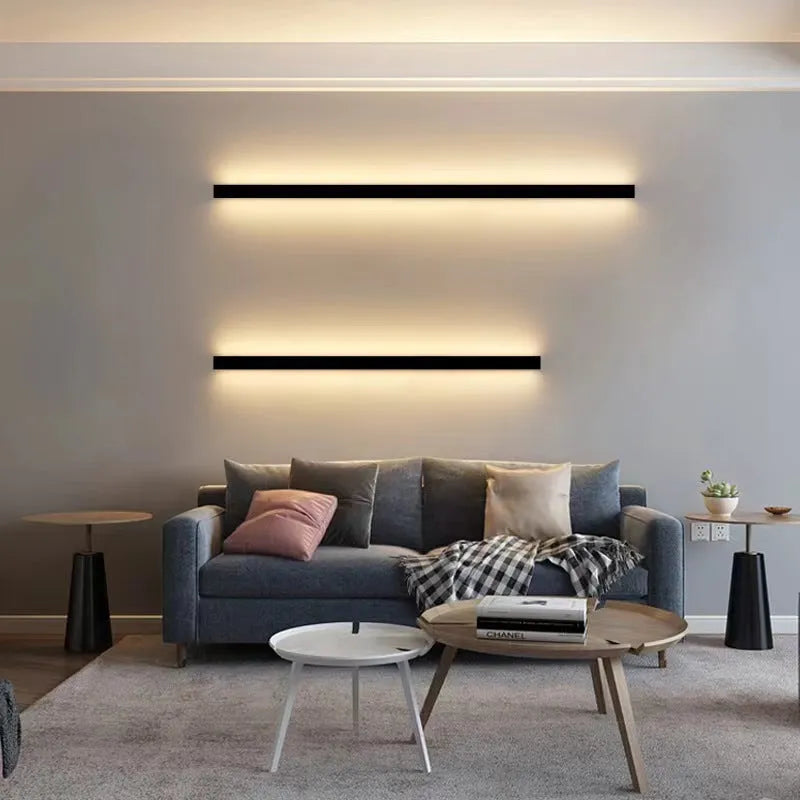 Black 80cm long aluminium LED strip wall lamp with a slotted-free design and touch control panel.