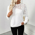 White floral print women's loose pullover top with long sleeves
