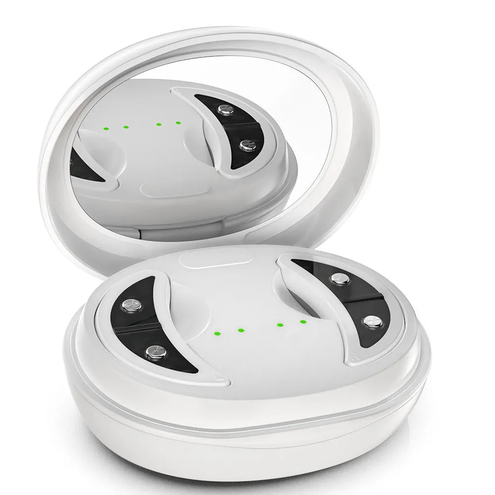 White wireless red light eye and facial massager with EMS technology for at-home skincare