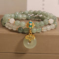 Women's double-layer aventurine crystal bracelet with oil green stones and rhinestone decoration