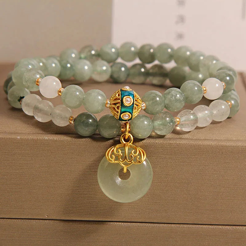 Women's double-layer aventurine crystal bracelet with oil green stones and rhinestone decoration