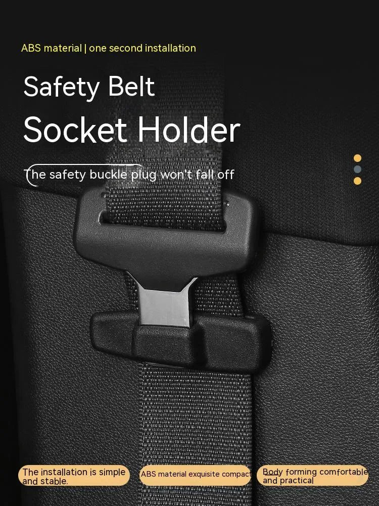 Black ABS plastic car seatbelt stopper clip preventing belt retraction