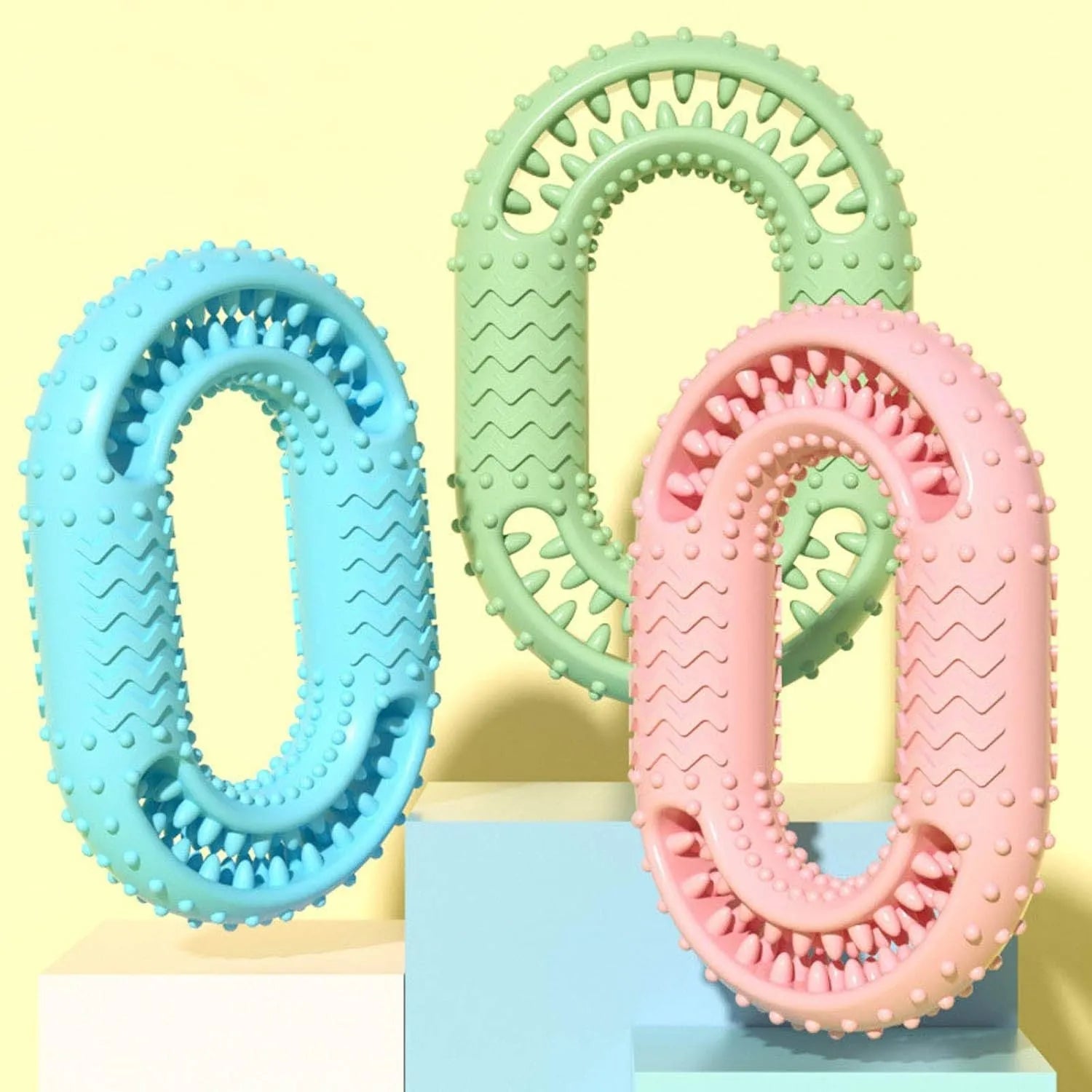 Blue O-ring dog chew toy for aggressive chewers with dental benefits