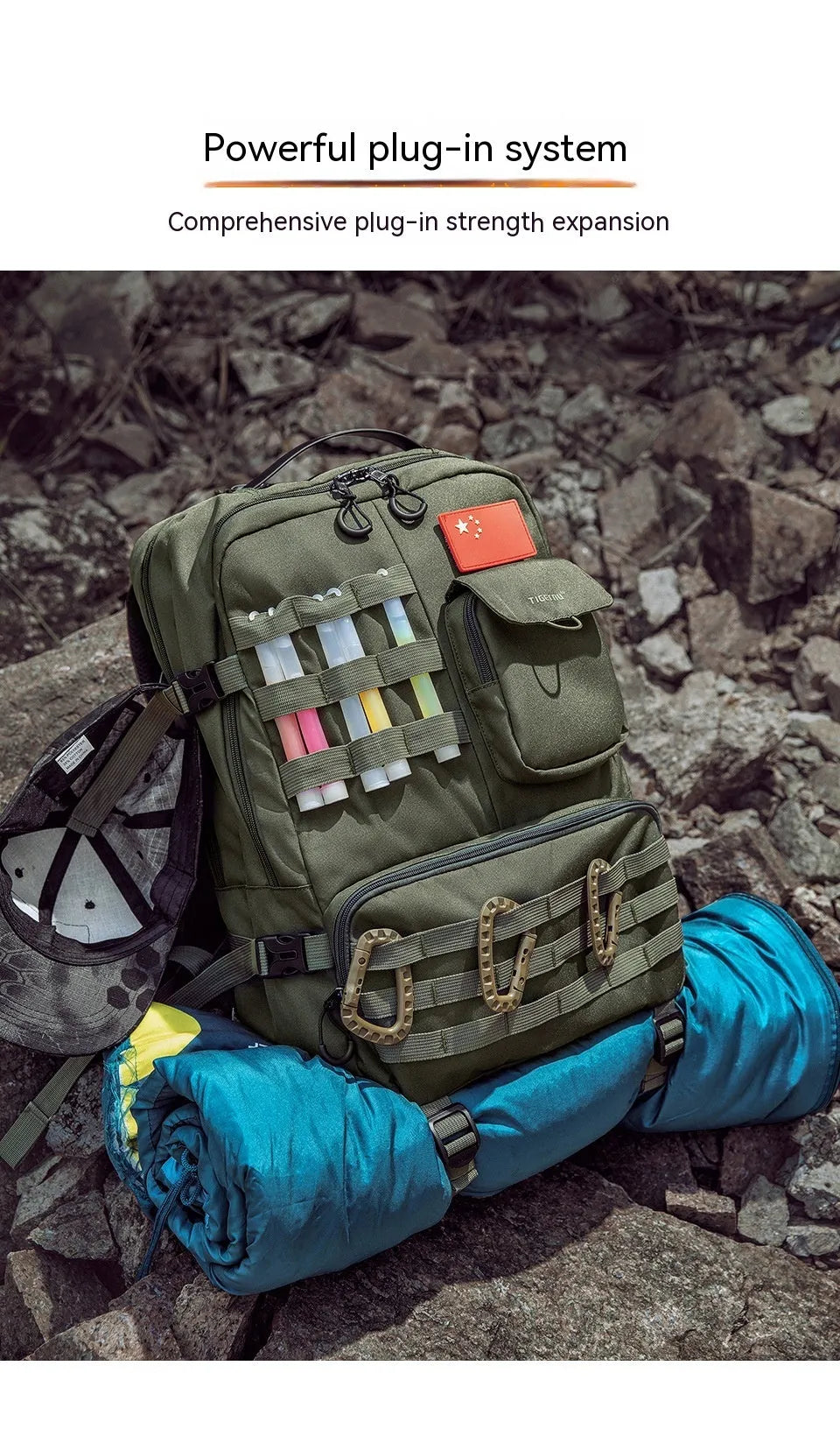 Army Green waterproof tactical nylon backpack with straps and compartments