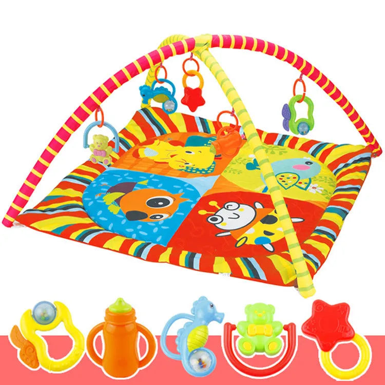 Velvet baby gymnastic rack game blanket with animal design on floor