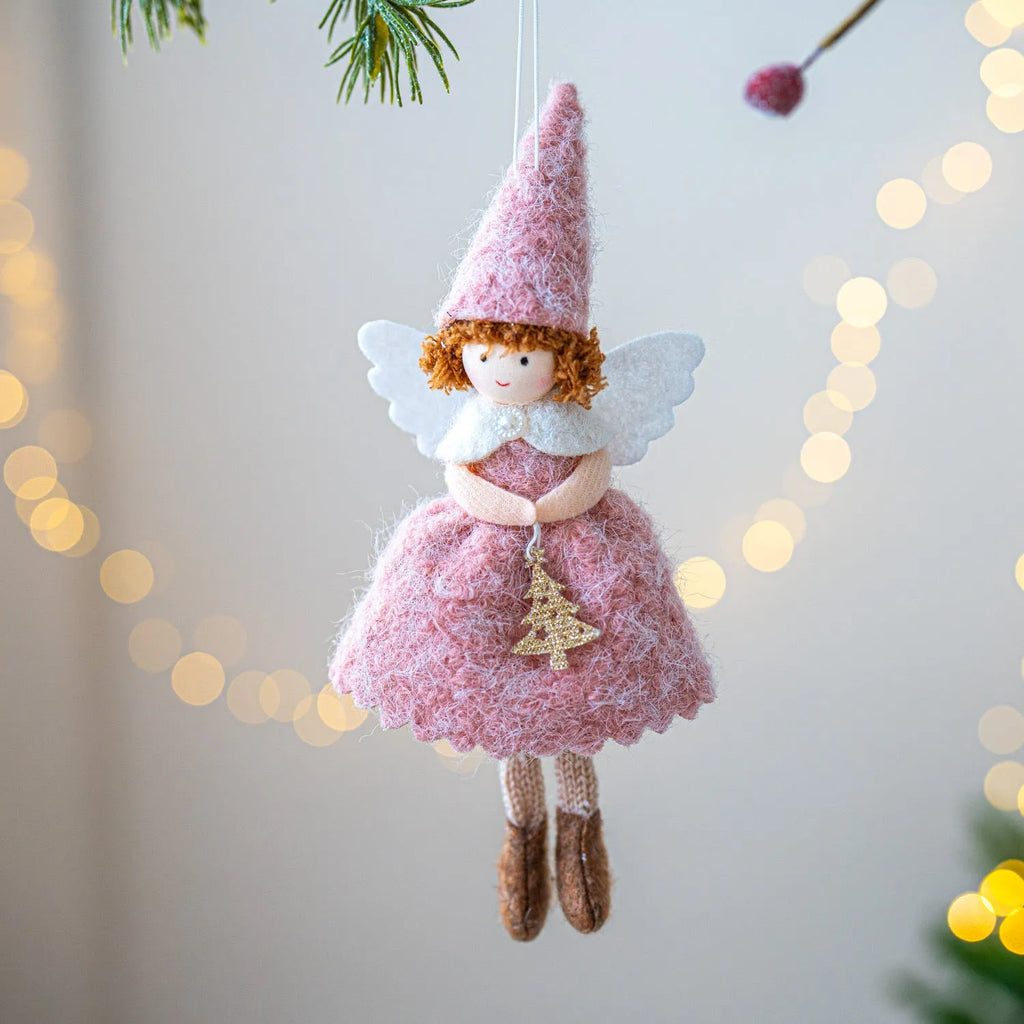 Christmas angel skirt felt plush pendant with modern simplicity design in white or pink cloth material