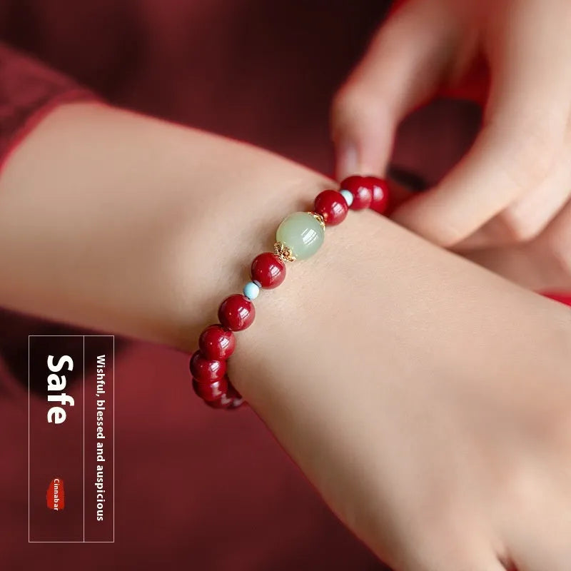 Purple Gold Sand cinnabar bracelet with geometric ellipse beads in unisex design