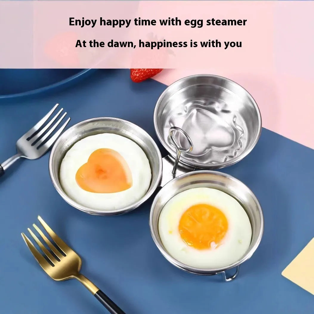 Stainless steel mini heart egg steamer kitchen appliance on countertop
